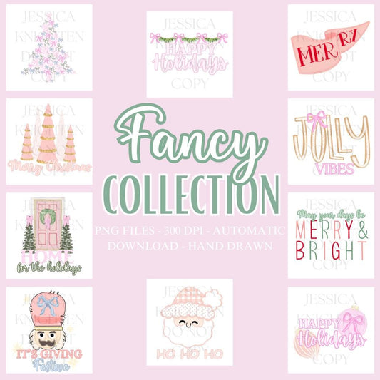 Preppy Christmas PNG Collection, Hand Drawn, 300 DPI, Pink, Trendy, Nutcracker, Gold, Glitter, Transparent, Holly, Jolly, Merry Bright Santa