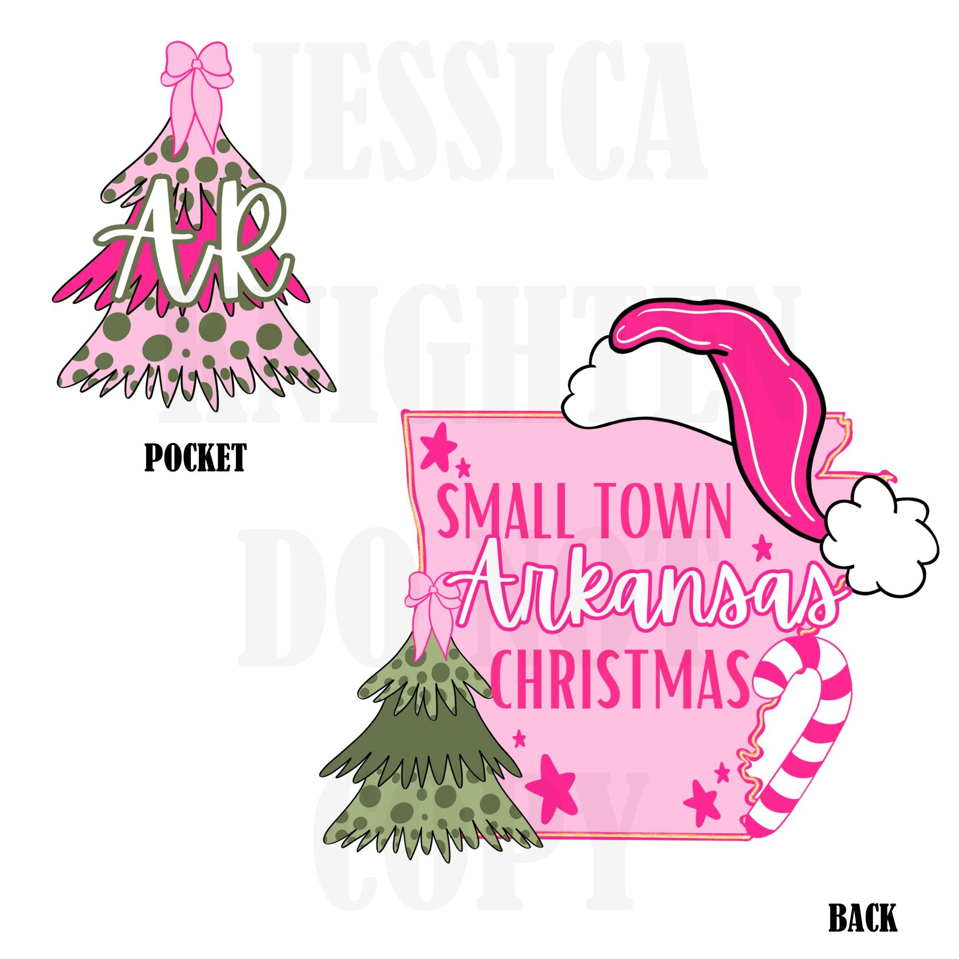 Small Town Arkansas Christmas Bow Pink Trendy PNG 300 DPI Preppy Tree Santa Candy Cane Merry Bright Popular Coquette Transparent Original