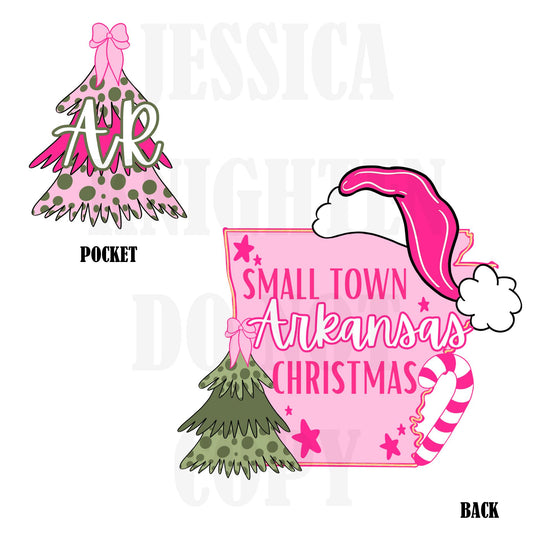 Small Town Arkansas Christmas Bow Pink Trendy PNG 300 DPI Preppy Tree Santa Candy Cane Merry Bright Popular Coquette Transparent Original
