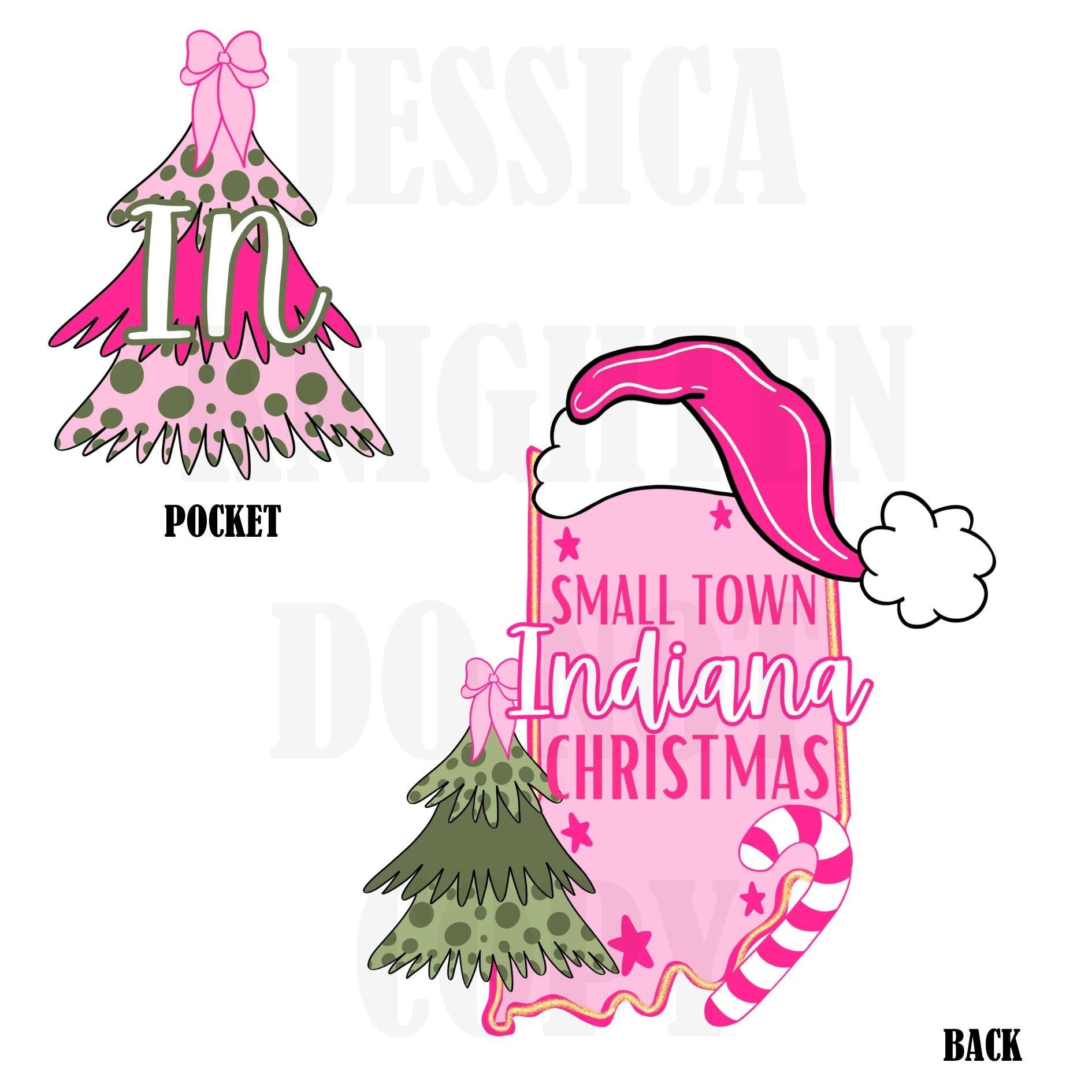 Small Town Indiana Christmas Bow Pink Trendy PNG 300 DPI Preppy Tree Santa Candy Cane Merry Bright Popular Coquette Transparent Original