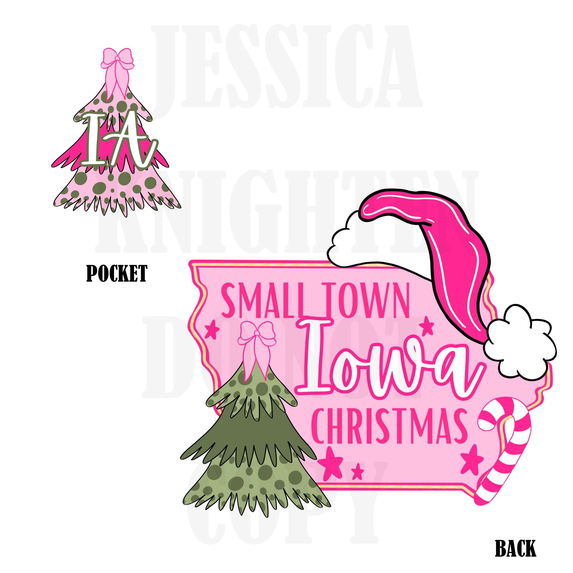 Small Town Iowa Christmas Bow Pink Trendy PNG 300 DPI Preppy Tree Santa Candy Cane Merry Bright Popular Coquette Transparent Original