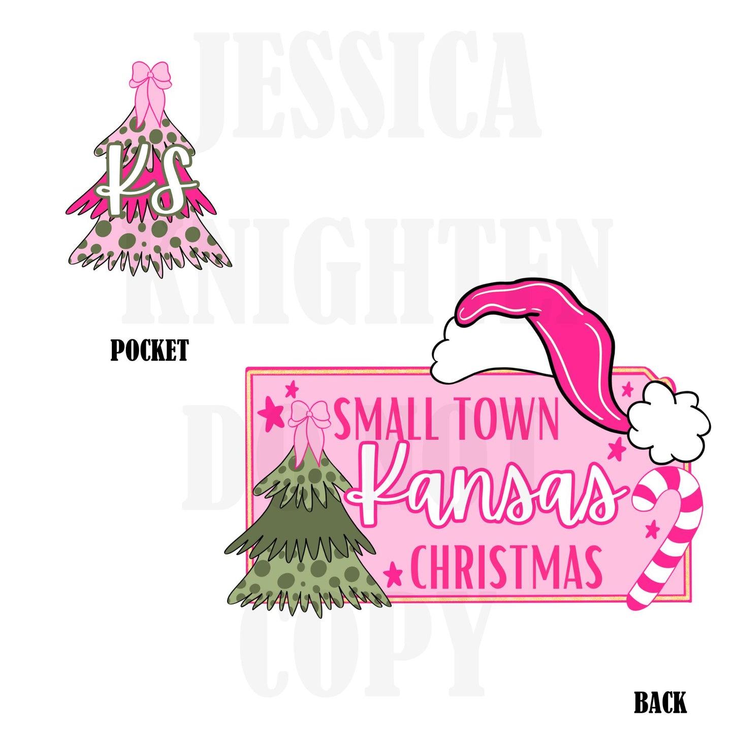 Small Town Kansas Christmas Bow Pink Trendy PNG 300 DPI Preppy Tree Santa Candy Cane Merry Bright Popular Coquette Transparent Original