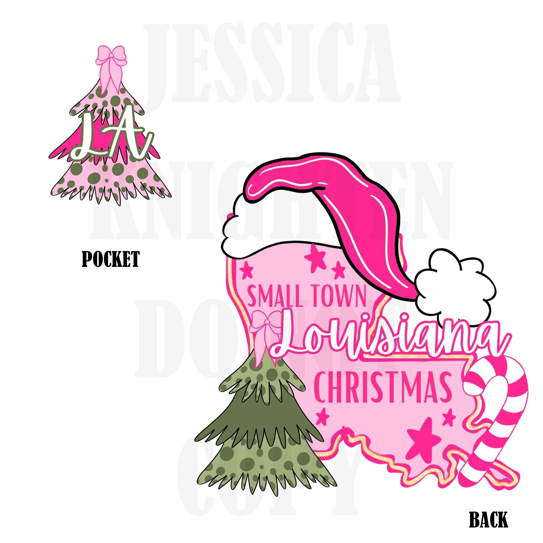Small Town Louisiana Christmas Bow Pink Trendy PNG 300 DPI Preppy Tree Santa Candy Cane Merry Bright Popular Coquette Transparent Original