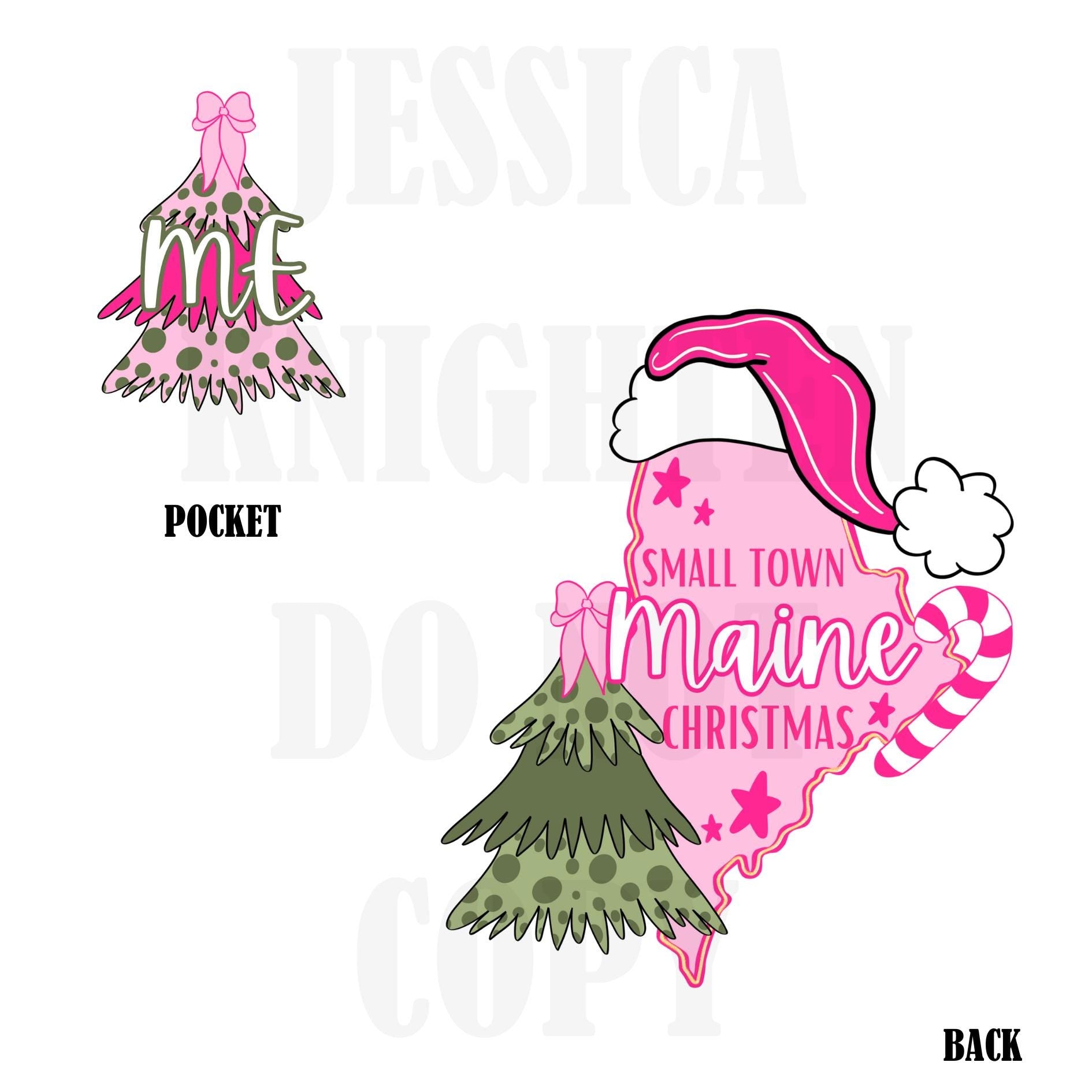 Small Town Maine Christmas Bow Pink Trendy PNG 300 DPI Preppy Tree Santa Candy Cane Merry Bright Popular Coquette Transparent Original