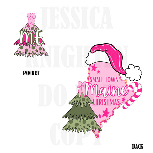 Small Town Maine Christmas Bow Pink Trendy PNG 300 DPI Preppy Tree Santa Candy Cane Merry Bright Popular Coquette Transparent Original