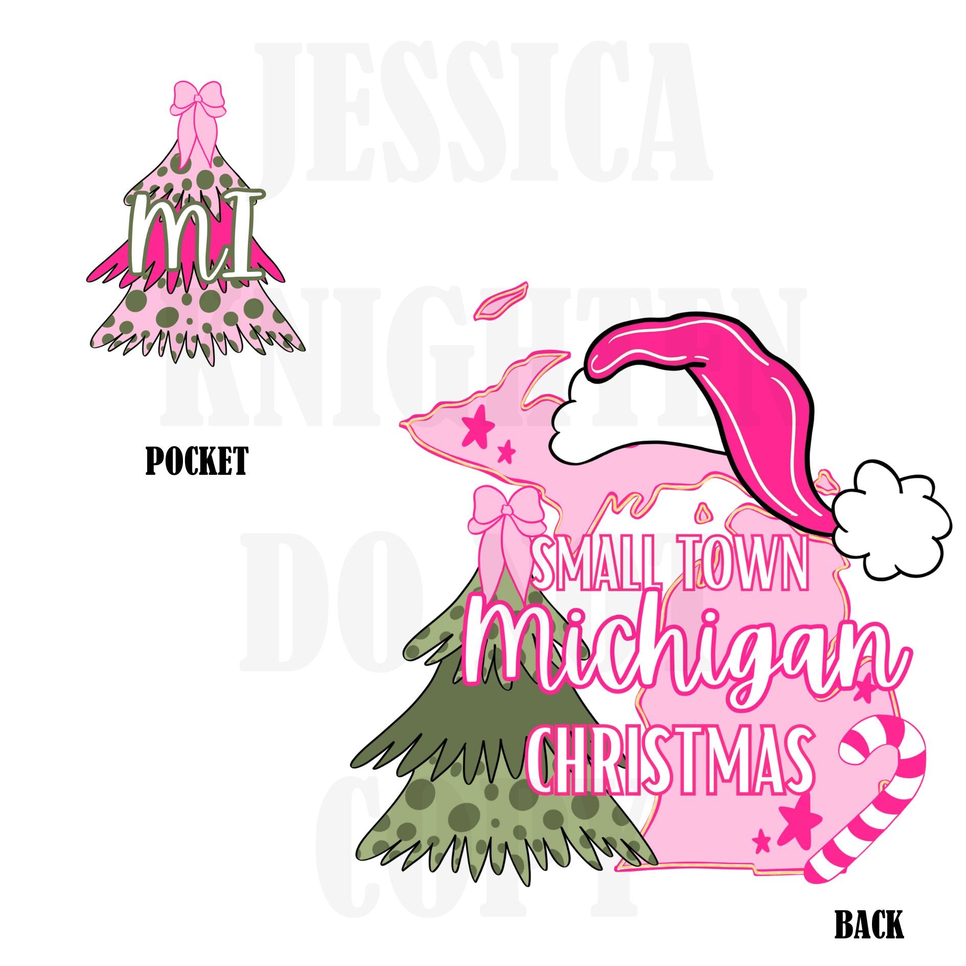 Small Town Michigan Christmas Bow Pink Trendy PNG 300 DPI Preppy Tree Santa Candy Cane Merry Bright Popular Coquette Transparent Original