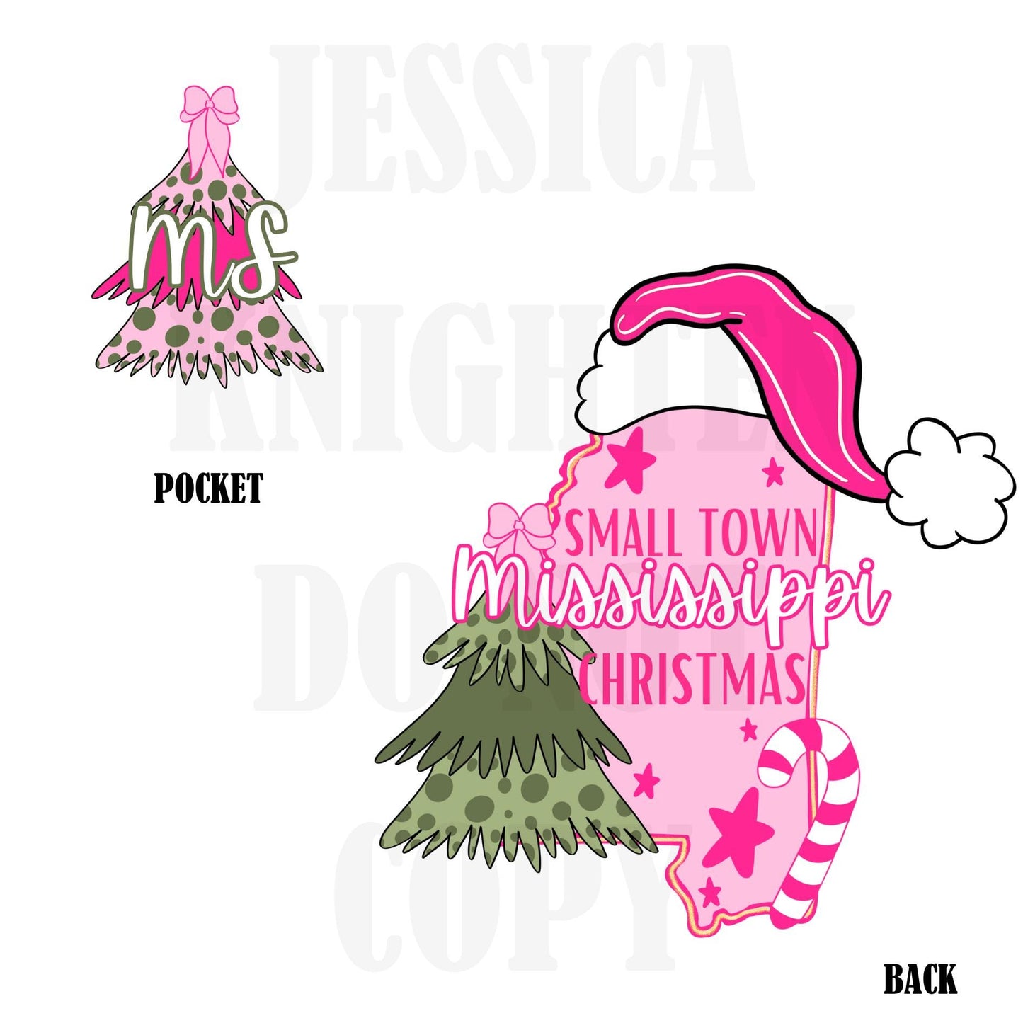 Small Town Mississippi Christmas Bow Pink Trendy PNG 300 DPI Preppy Tree Santa Candy Cane Merry Bright Popular Coquette Transparent Original