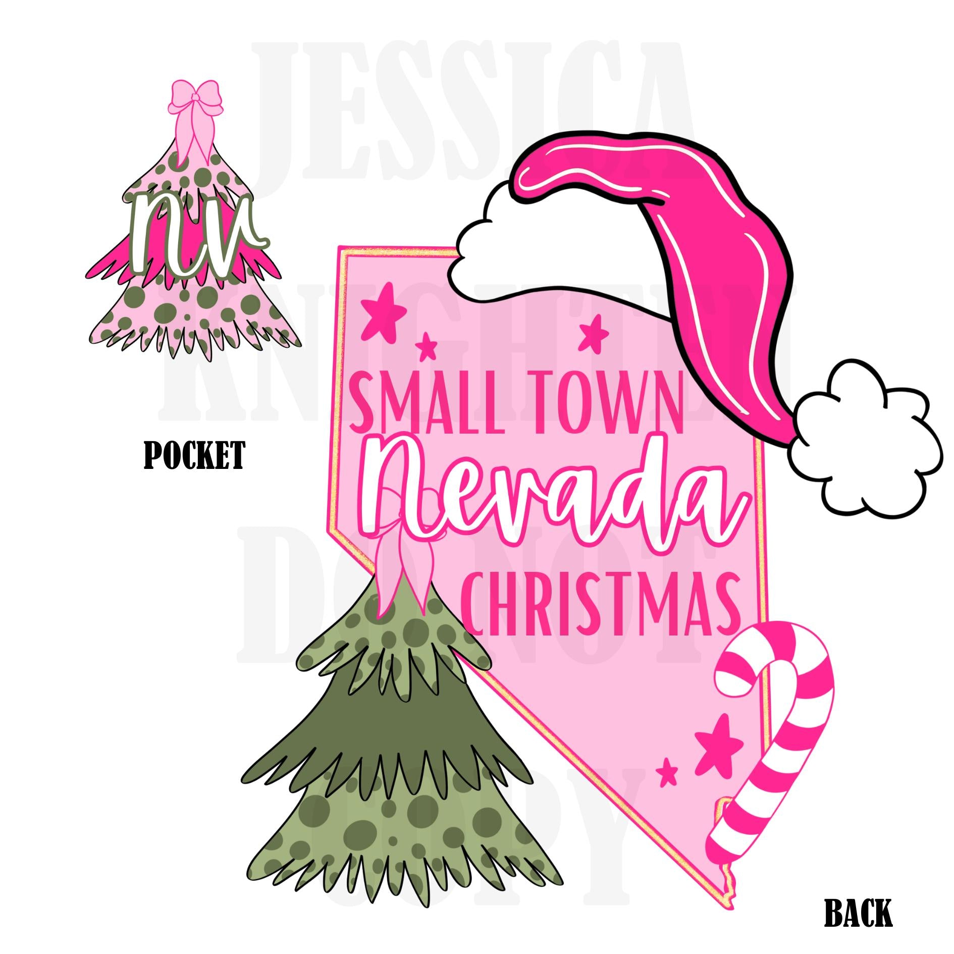 Small Town Nevada Christmas Bow Pink Trendy PNG 300 DPI Preppy Tree Santa Candy Cane Merry Bright Popular Coquette Transparent Original