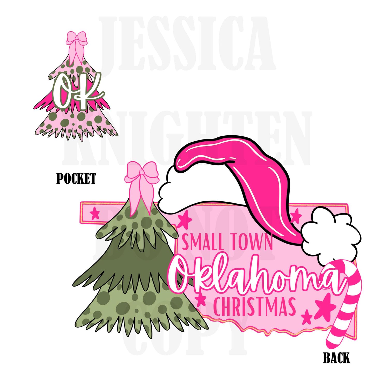 Small Town Oklahoma Christmas Bow Pink Trendy PNG 300 DPI Preppy Tree Santa Candy Cane Merry Bright Popular Coquette Transparent