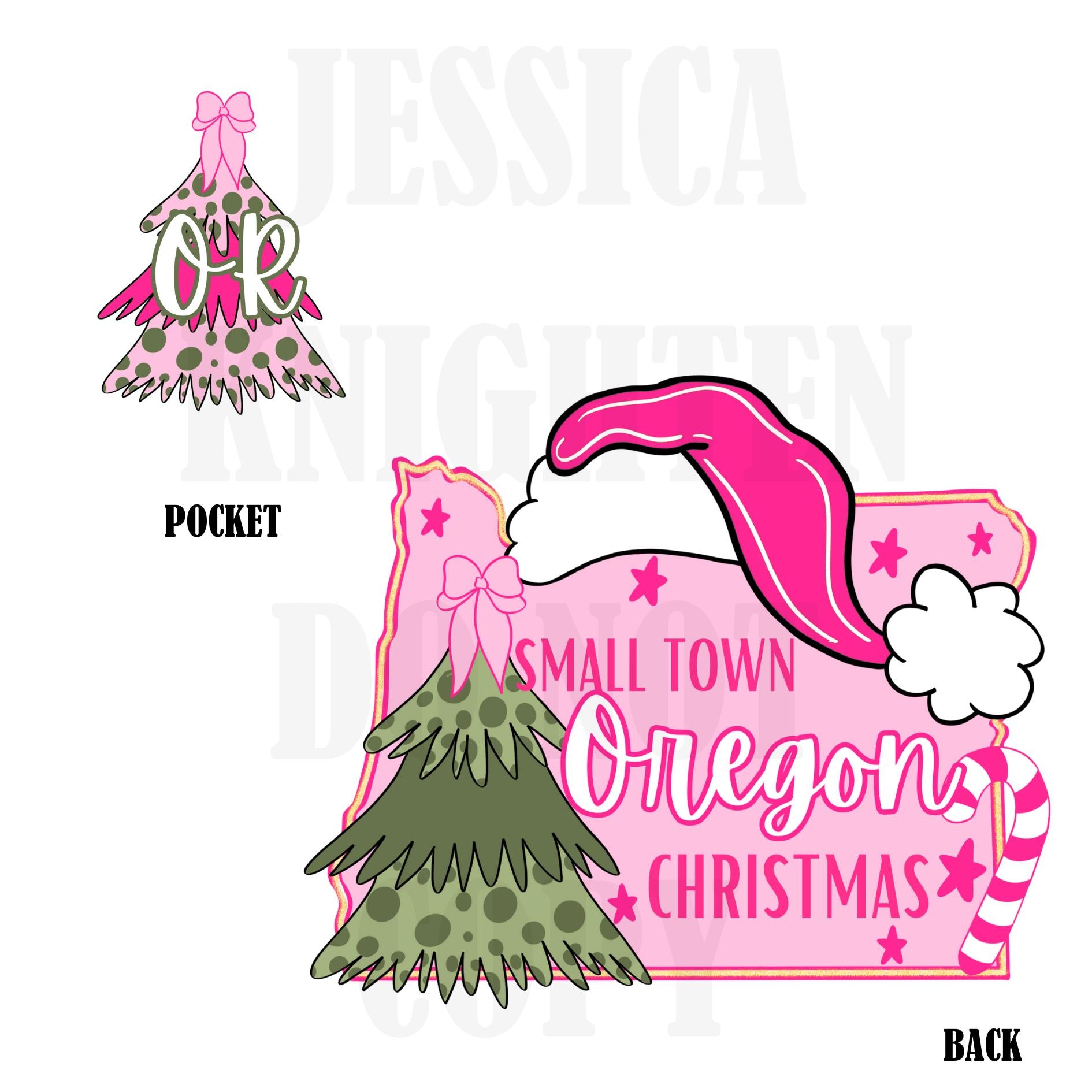 Small Town Oregon Christmas Bow Pink Trendy PNG 300 DPI Preppy Tree Santa Candy Cane Merry Bright Popular Coquette Transparent