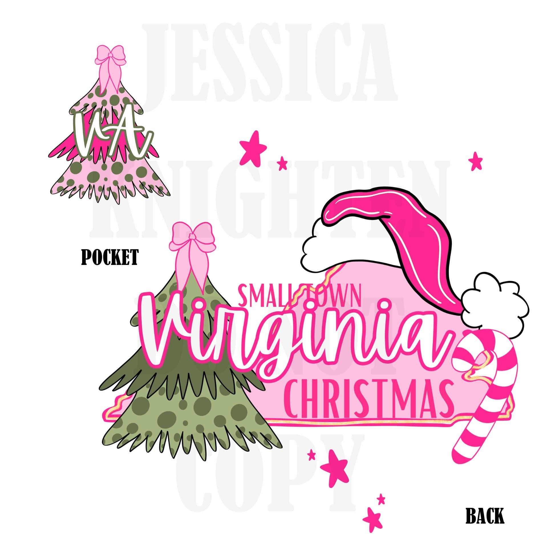 Small Town Virginia Christmas Bow Pink Trendy PNG 300 DPI Preppy Tree Santa Candy Cane Merry Bright Popular Coquette Transparent
