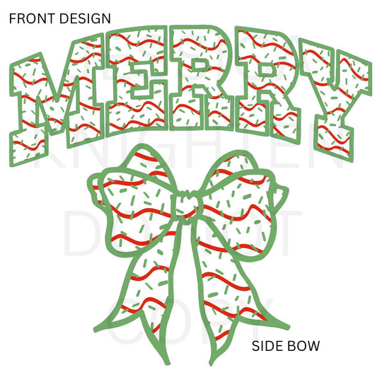 Christmas Cake Merry Bow Side PNG design Transparent Preppy Trendy 300 dpi Nutcracker Candy Cane Pink Red Green Bow
