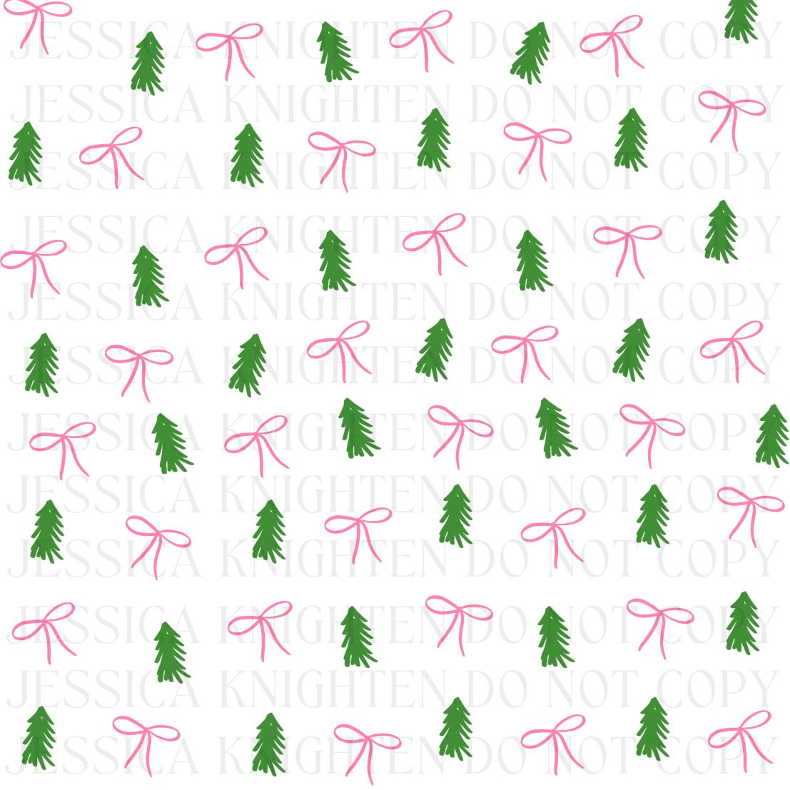 Christmas Digital Paper Bow Pink Trendy PNG 300 DPI Preppy Tree Santa Candy Cane Merry Bright Popular Coquette Transparent Original Pattern