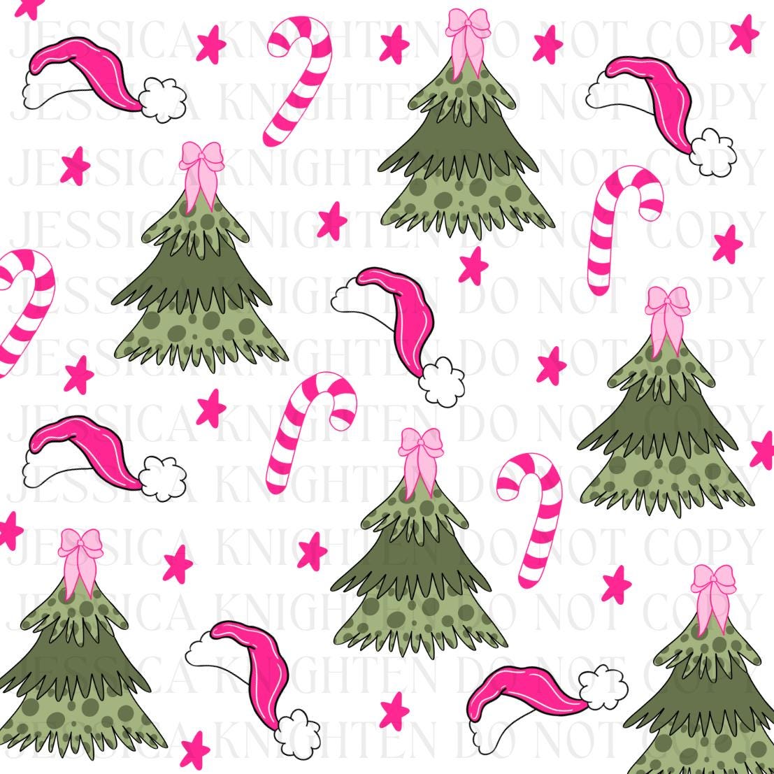 Christmas Digital Paper Bow Pink Trendy PNG 300 DPI Preppy Tree Santa Candy Cane Merry Bright Popular Coquette Transparent Original Pattern