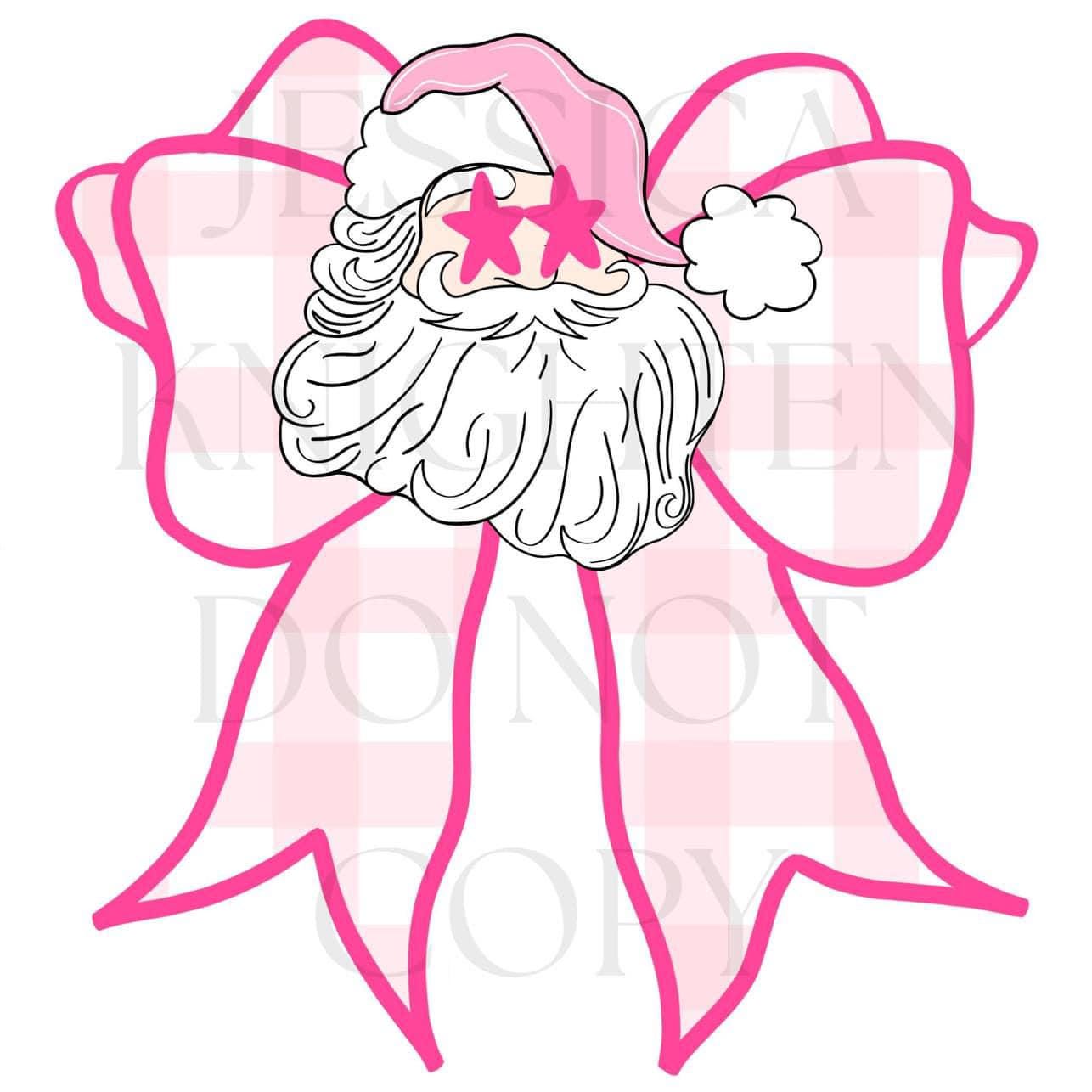 Preppy Pink Santa Christmas PNG, Hand Drawn, 300 DPI, Trendy, Holidays, Ho Ho Ho, Jolly Vibes, Holly, Merry Bright December File Bow