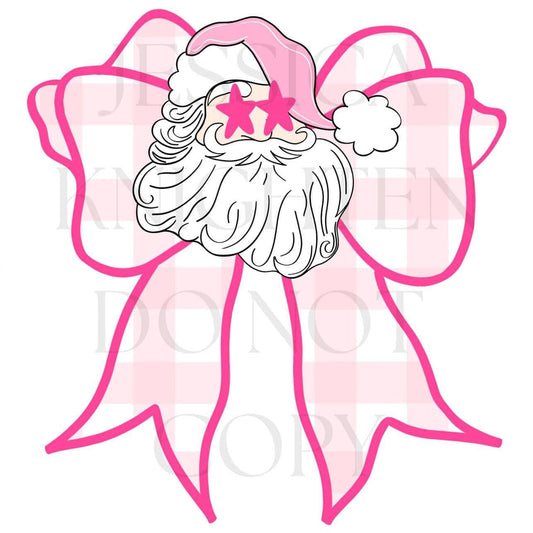 Preppy Pink Santa Christmas PNG, Hand Drawn, 300 DPI, Trendy, Holidays, Ho Ho Ho, Jolly Vibes, Holly, Merry Bright December File Bow