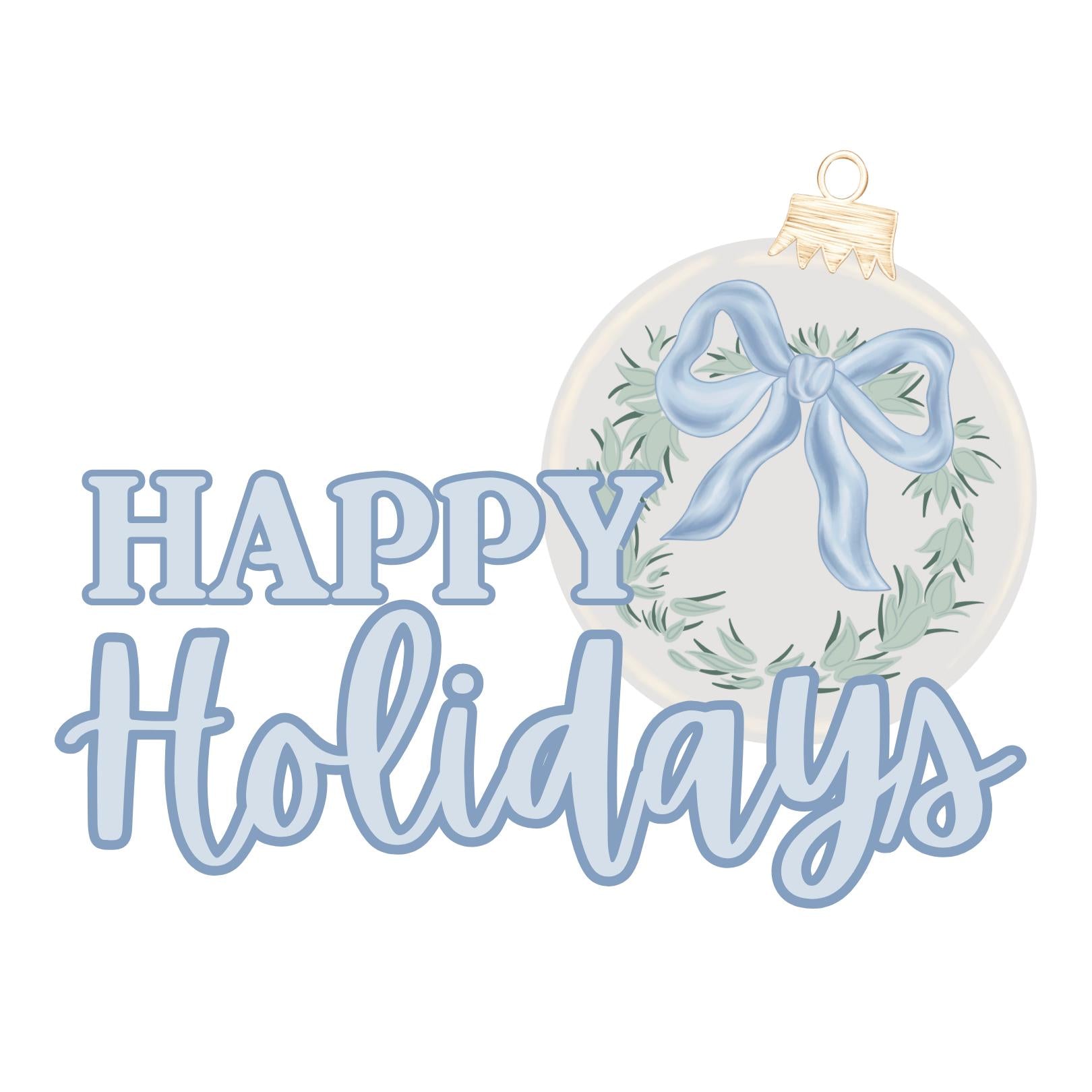 Happy Holidays Bow Preppy Christmas PNG Hand Drawn 300 DPI Trendy Jolly Chinoiserie Grandmillenial Coastal Grandmother Merry Bright Holly
