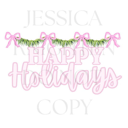 Bow Tree Preppy Christmas PNG, Hand Drawn 300 DPI Trendy Holidays Ho Ho Ho Jolly Vibes Holly Merry Bright December File Transparent Fancy