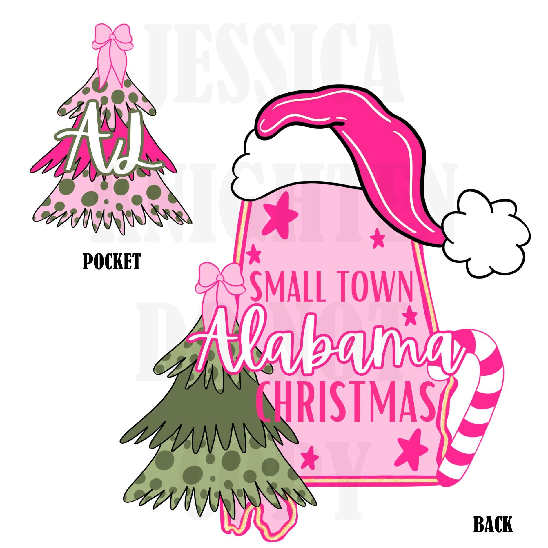 Small Town Alabama Christmas Bow Pink Trendy PNG 300 DPI Preppy Tree Santa Candy Cane Merry Bright Popular Coquette Transparent Original