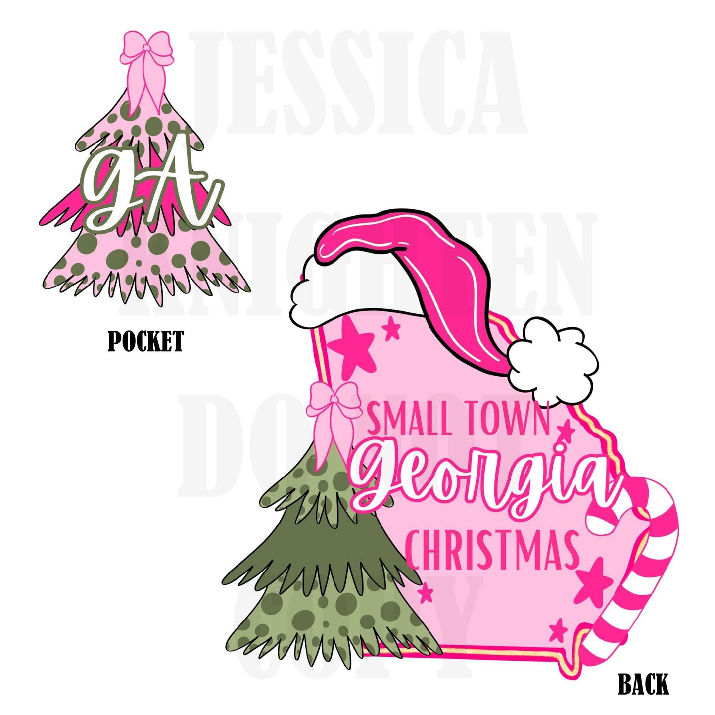Small Town Georgia Christmas Bow Pink Trendy PNG 300 DPI Preppy Tree Santa Candy Cane Merry Bright Popular Coquette Transparent Original