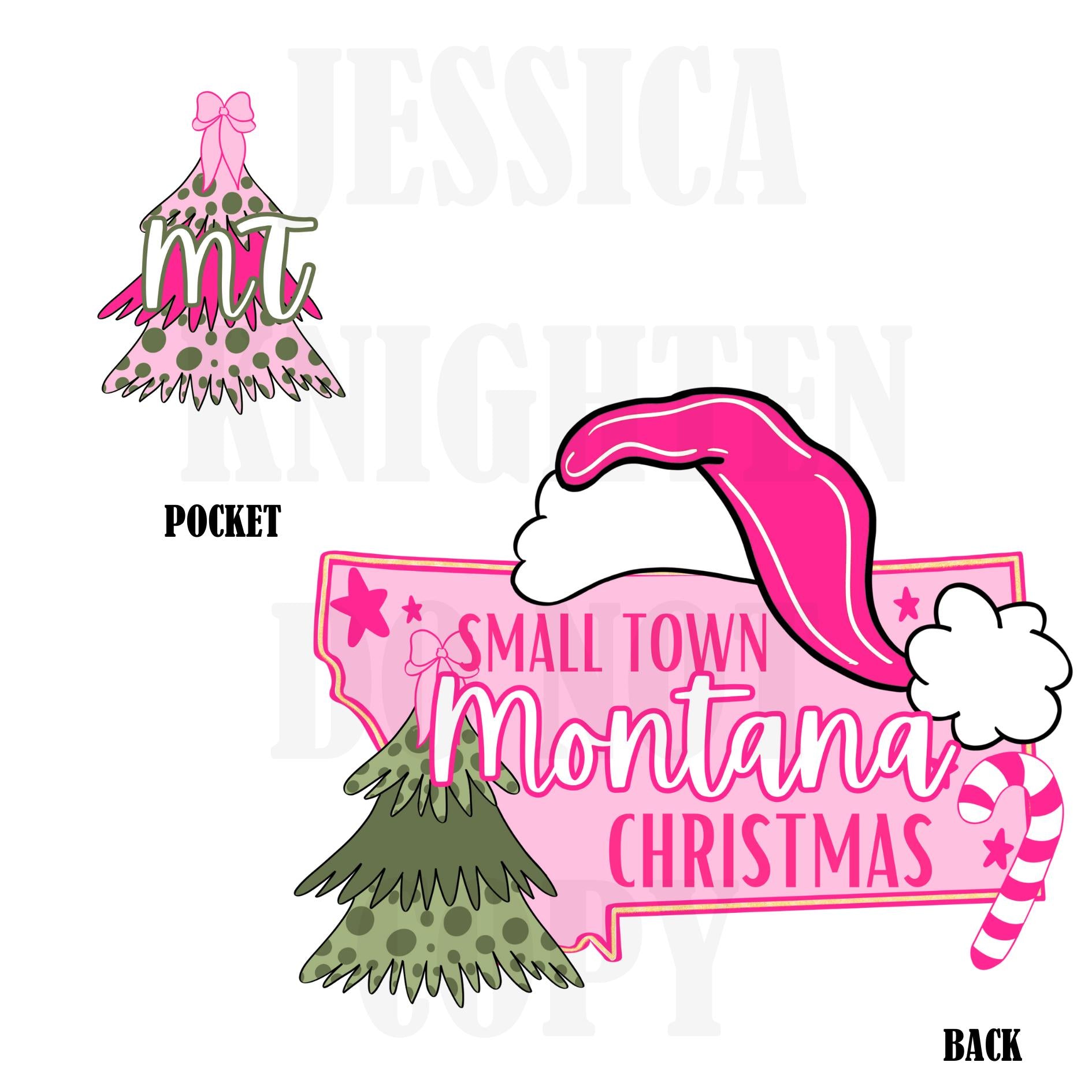Small Town Montana Christmas Bow Pink Trendy PNG 300 DPI Preppy Tree Santa Candy Cane Merry Bright Popular Coquette Transparent Original