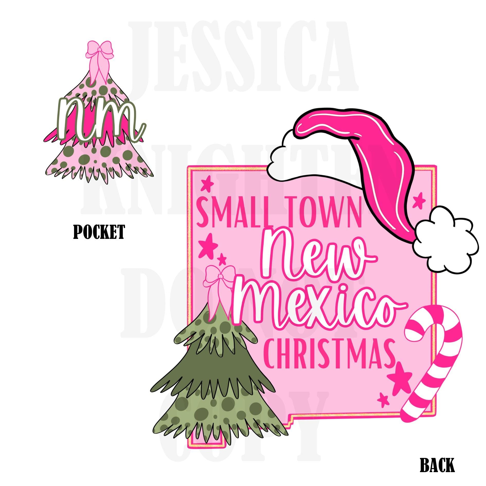 Small Town New Mexico Christmas Bow Pink Trendy PNG 300 DPI Preppy Tree Santa Candy Cane Merry Bright Popular Coquette Transparent Original