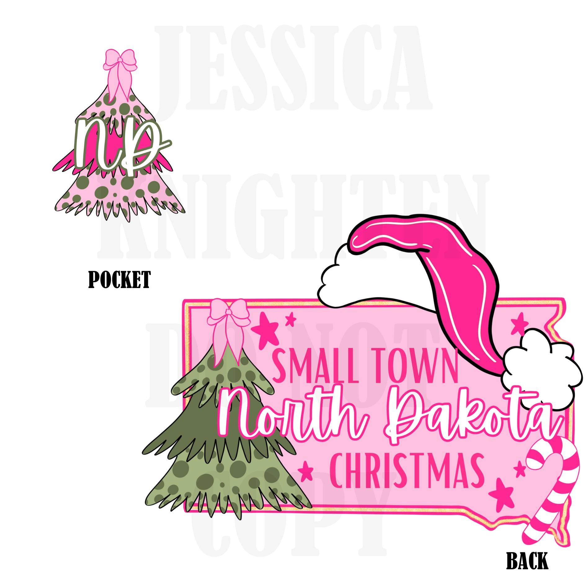 Small Town North Dakota Christmas Bow Pink Trendy PNG 300 DPI Preppy Tree Santa Candy Cane Merry Bright Popular Coquette Transparent