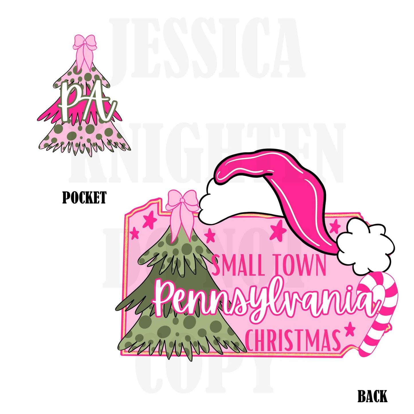Small Town Pennsylvania Christmas Bow Pink Trendy PNG 300 DPI Preppy Tree Santa Candy Cane Merry Bright Popular Coquette Transparent