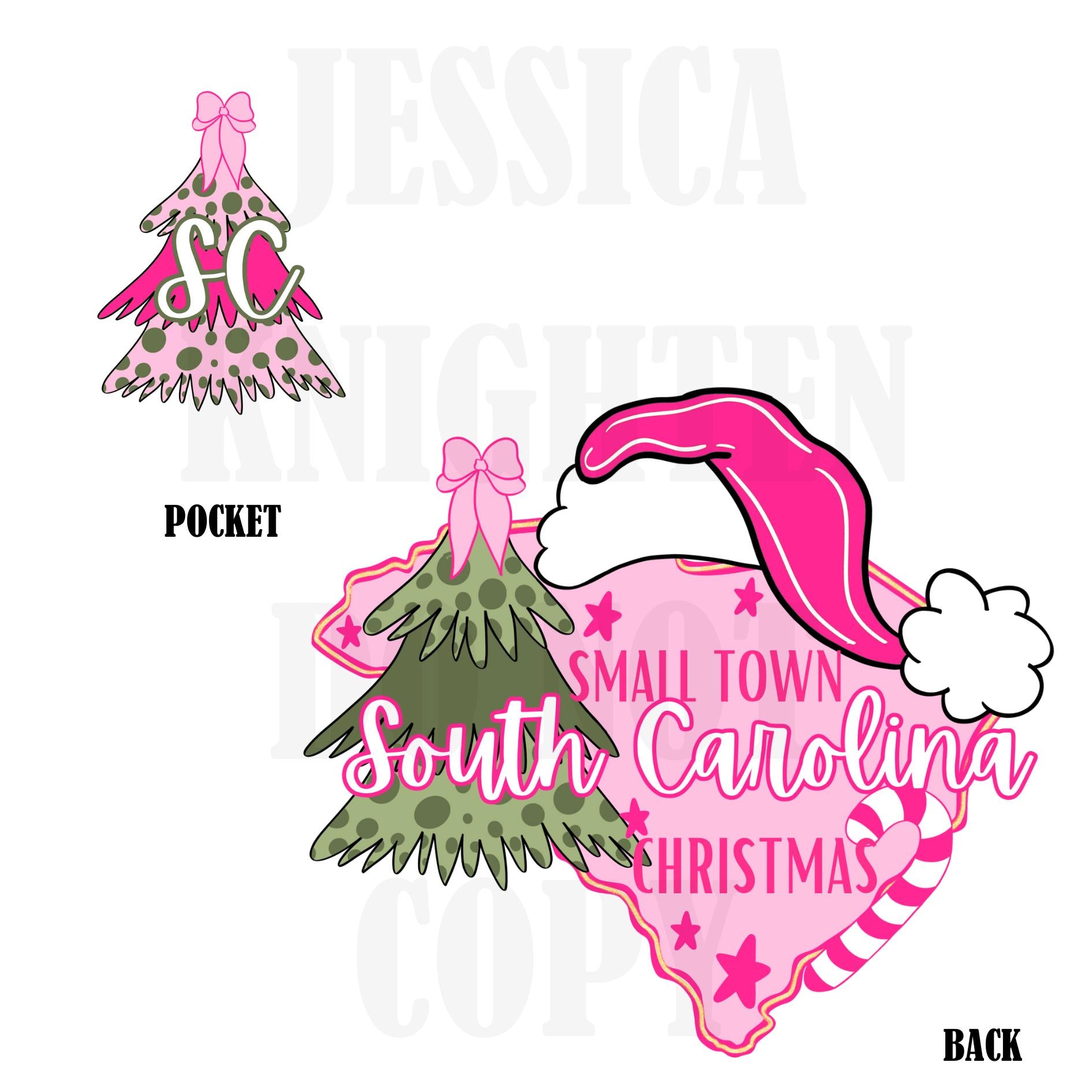 Small Town South Carolina Christmas Bow Pink Trendy PNG 300 DPI Preppy Tree Santa Candy Cane Merry Bright Popular Coquette Transparent