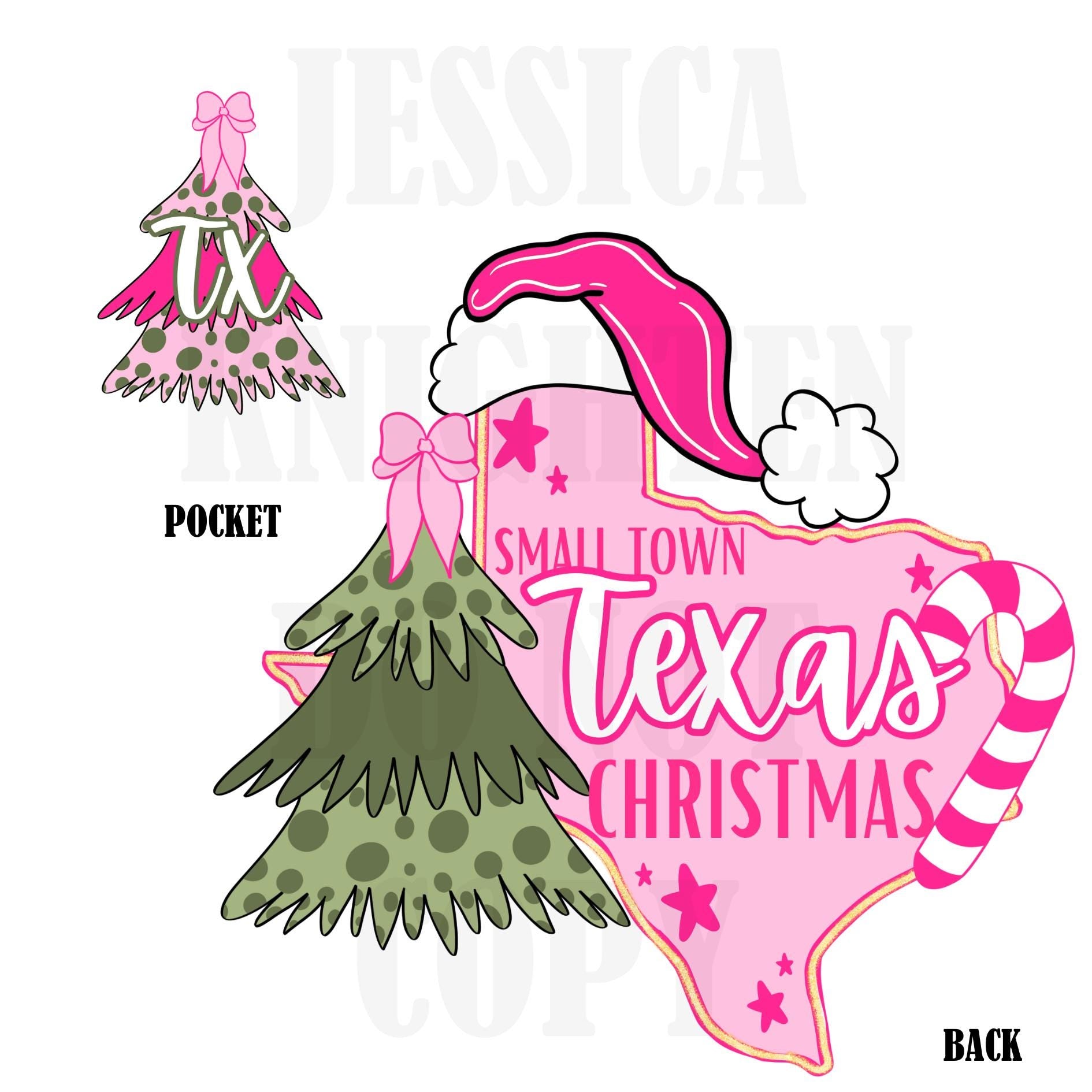 Small Town Texas Christmas Bow Pink Trendy PNG 300 DPI Preppy Tree Santa Candy Cane Merry Bright Popular Coquette Transparent