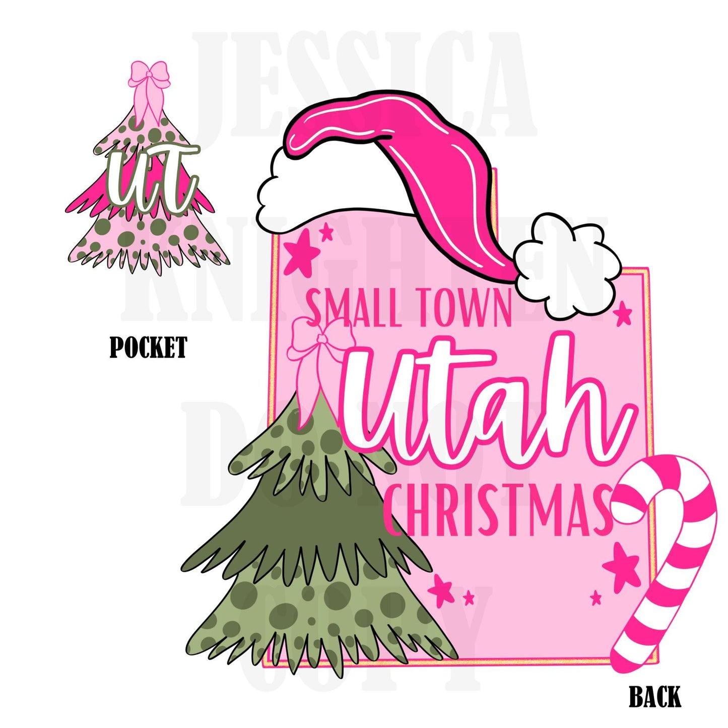 Small Town Utah Christmas Bow Pink Trendy PNG 300 DPI Preppy Tree Santa Candy Cane Merry Bright Popular Coquette Transparent