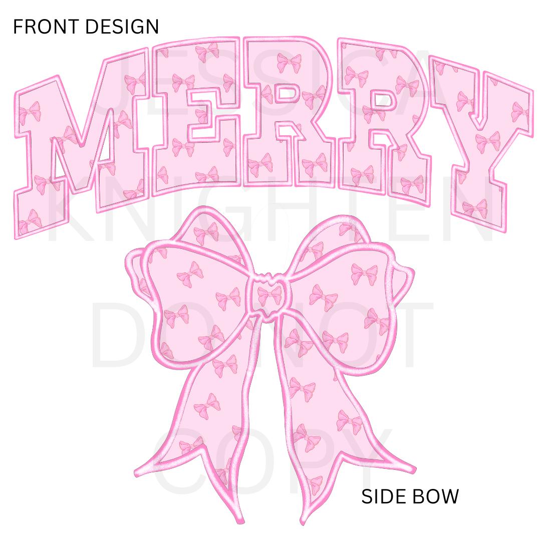 Merry Bow Side PNG design Transparent Christmas Preppy Trendy 300 dpi Nutcracker Candy Cane Pink Red Green Bow