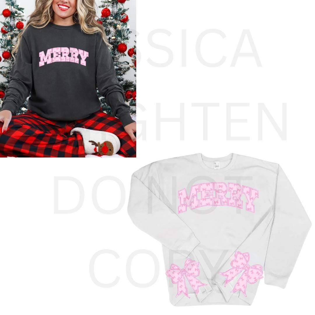 Merry Bow Side PNG design Transparent Christmas Preppy Trendy 300 dpi Nutcracker Candy Cane Pink Red Green Bow