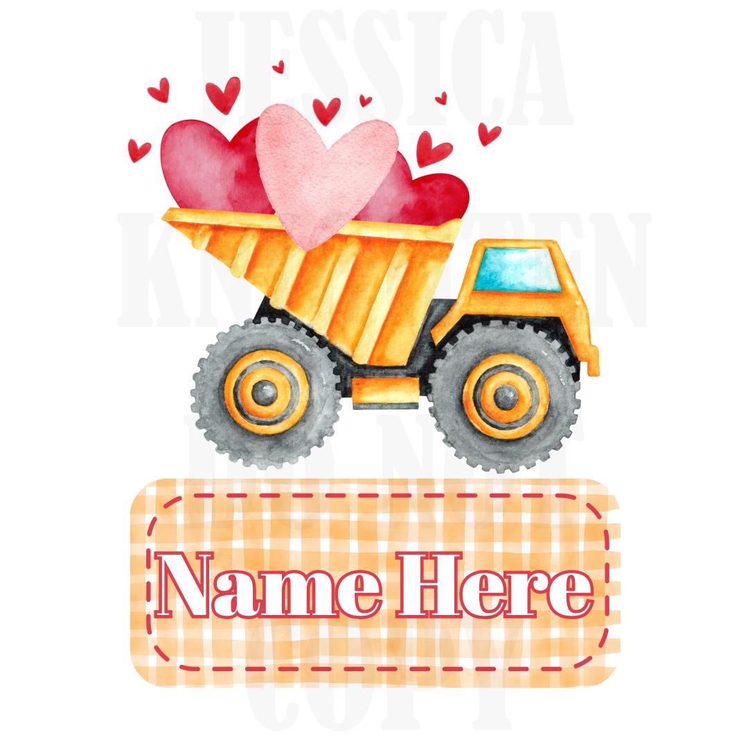 Dump truck Valentines Digital Design Heart Gingham Name Plate Love Vday Kids Children Shirt PNG Personalized Sub Trendy XoXo Construction