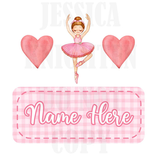 Ballerina Valentines Digital Design Heart Gingham Name Plate Love Vday Kids Children Shirt PNG Personalized Dance Tutu Sub Trendy XoXo Cute