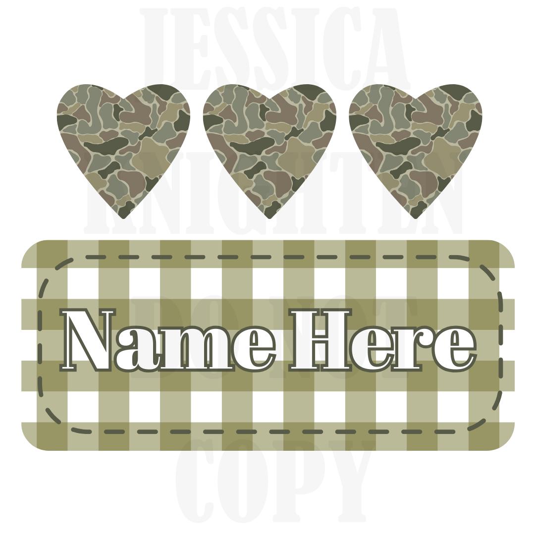 Camo Valentines Digital Design Heart Gingham Name Plate Love Vday Kids Children Shirt PNG Personalized Sub Trendy XoXo Hunter Hunting Boys