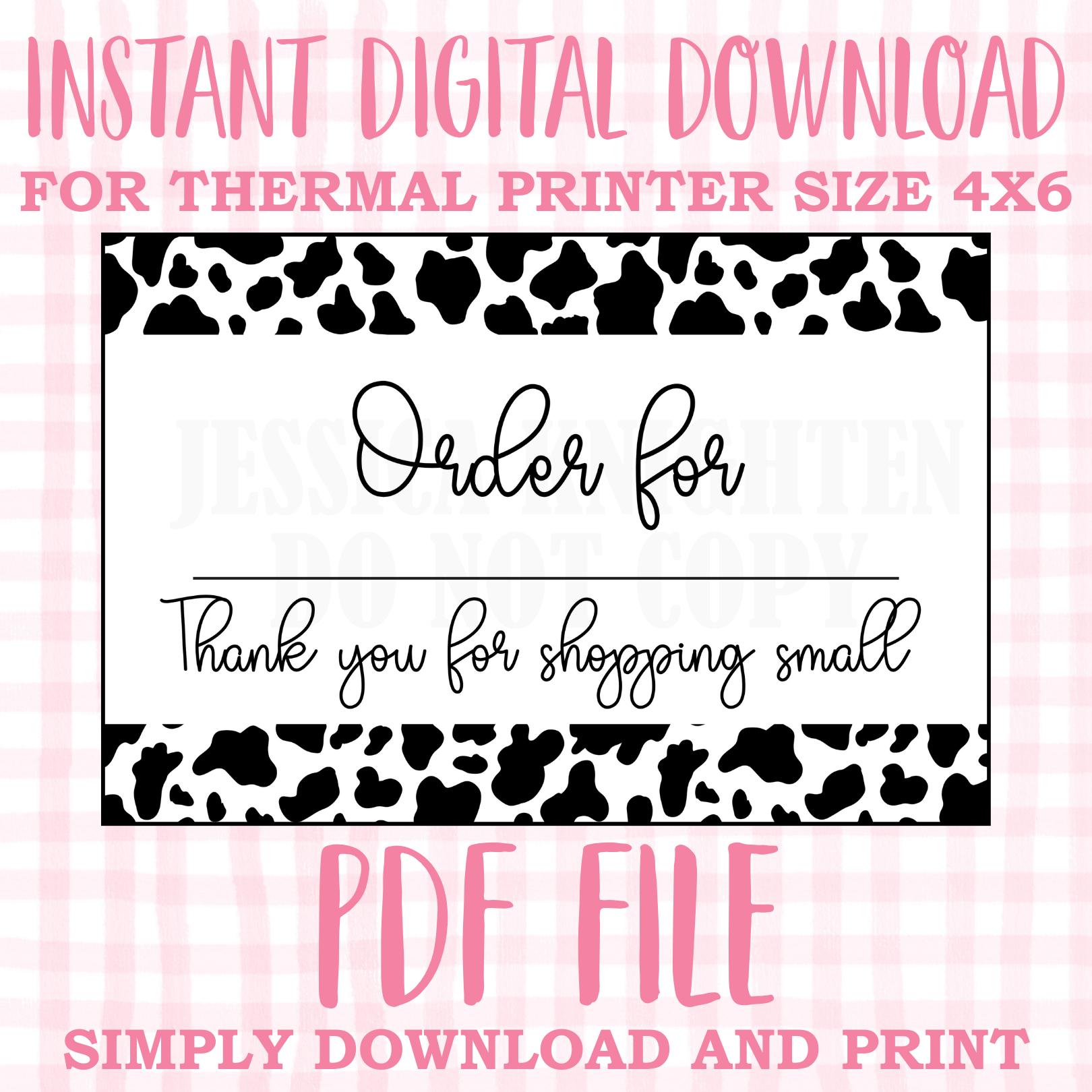 DIGITAL Thermal Printer Label for Boutiques and Small Businesses Preppy Sticker PDF Design Printable Instant Download 6X4 Name Pick Up Cow