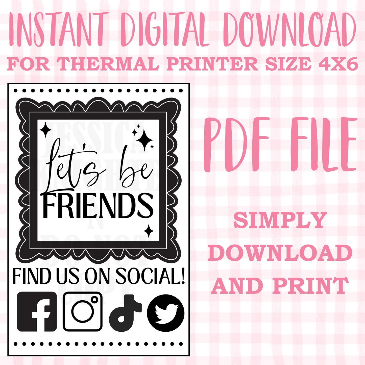 DIGITAL Thermal Printer Label for Small Businesses Preppy Sticker PDF Design Printable Instant Download 4X6 Lets Be Friends
