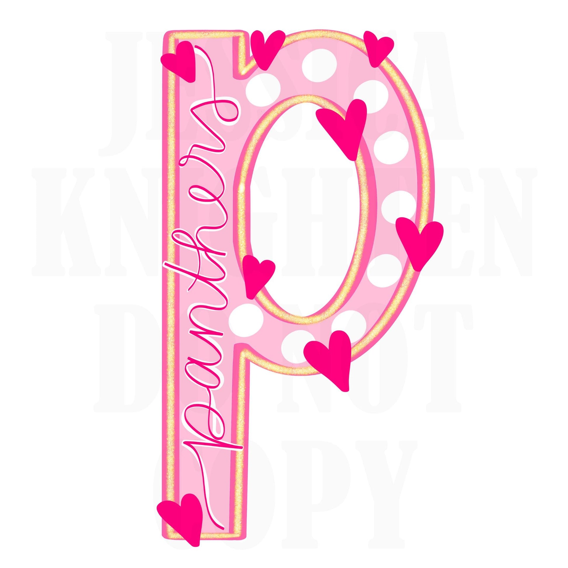 Panthers Mascot Letter Preppy Pink Valentines Football Team Go PNG Sublimation File Glitter Gold DTF Print Digital Unique Trendy
