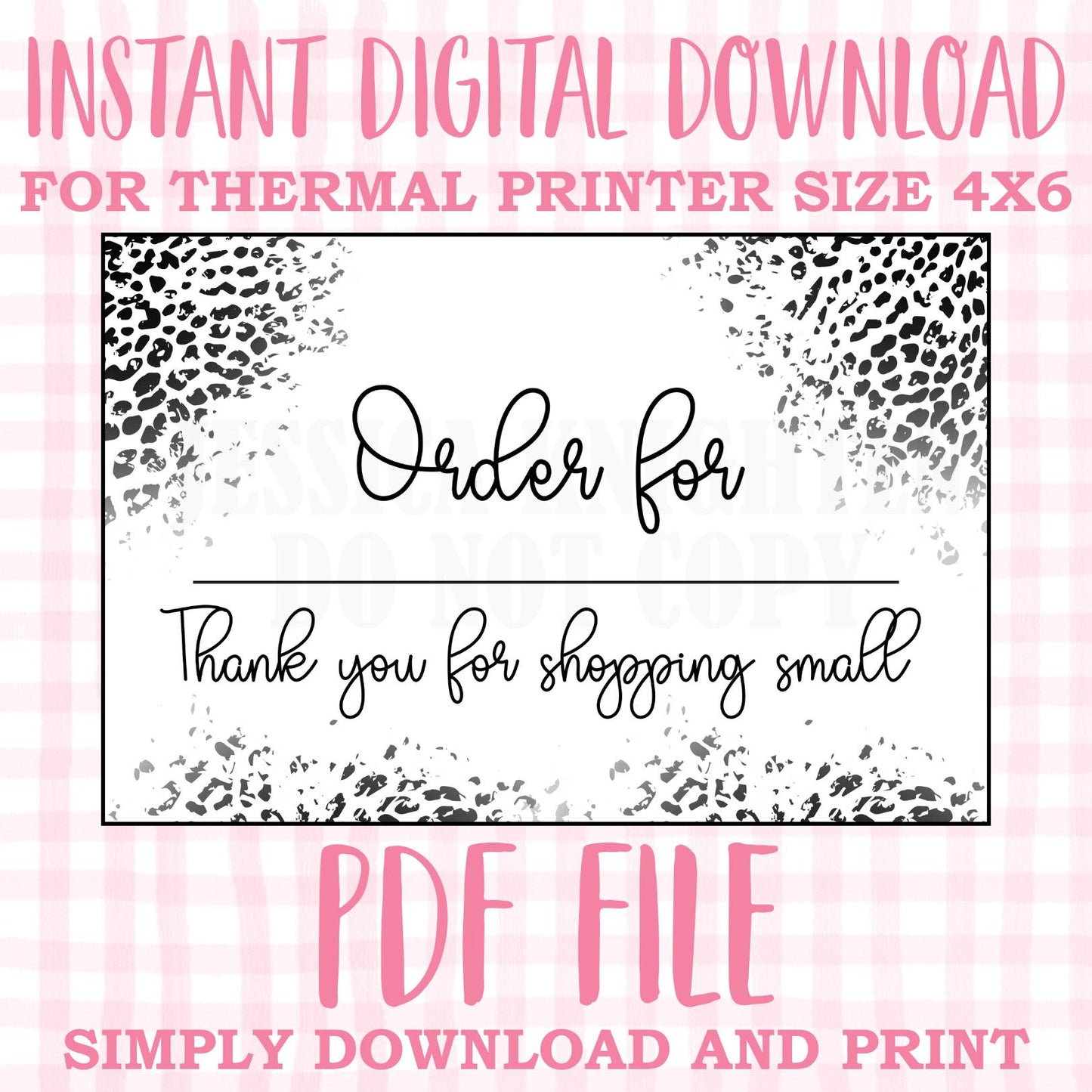 DIGITAL Thermal Printer Label for Boutiques and Small Businesses Preppy Sticker PDF Design Printable Download 6X4 Name Pick Up Cheetah