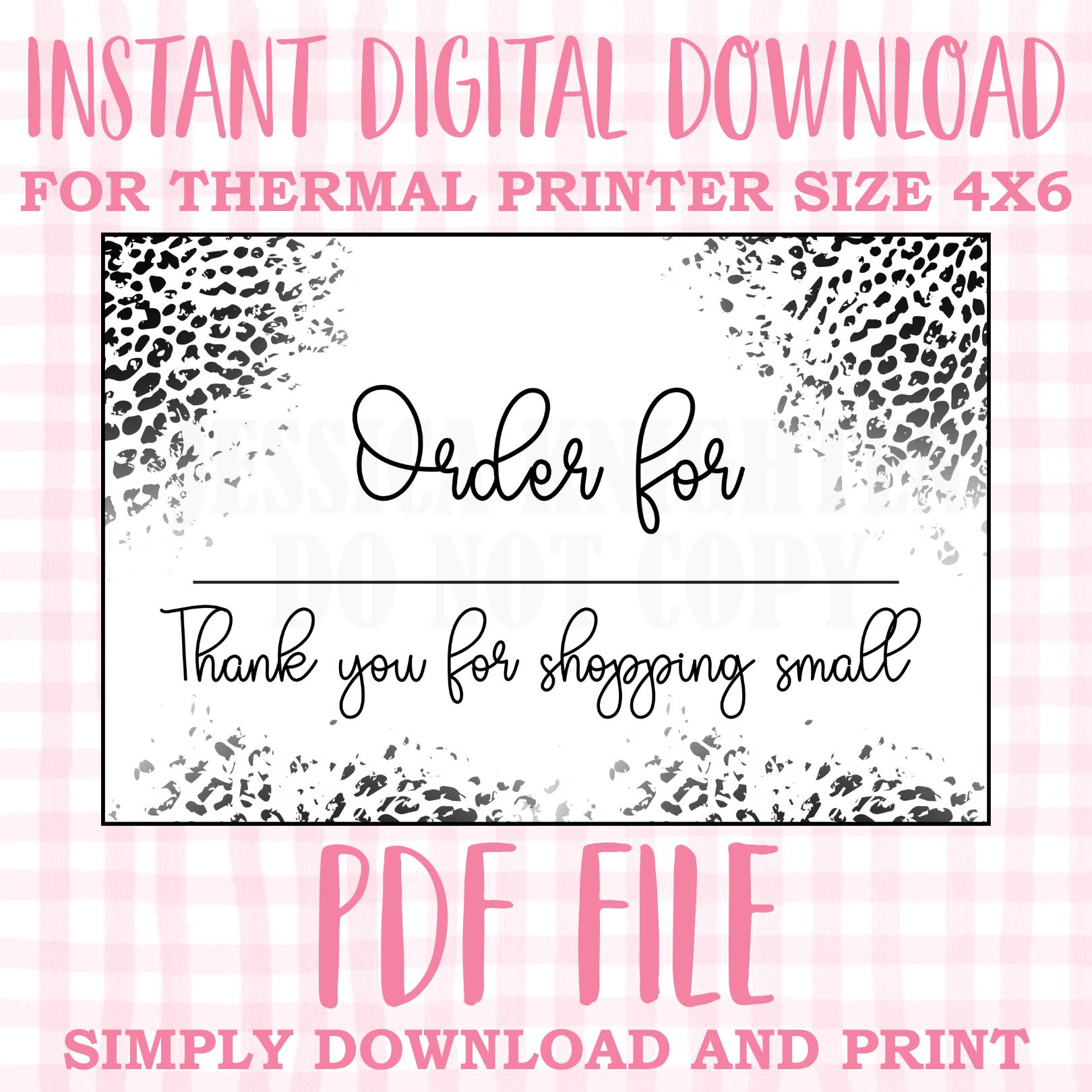 DIGITAL Thermal Printer Label for Boutiques and Small Businesses Preppy Sticker PDF Design Printable Download 6X4 Name Pick Up Cheetah