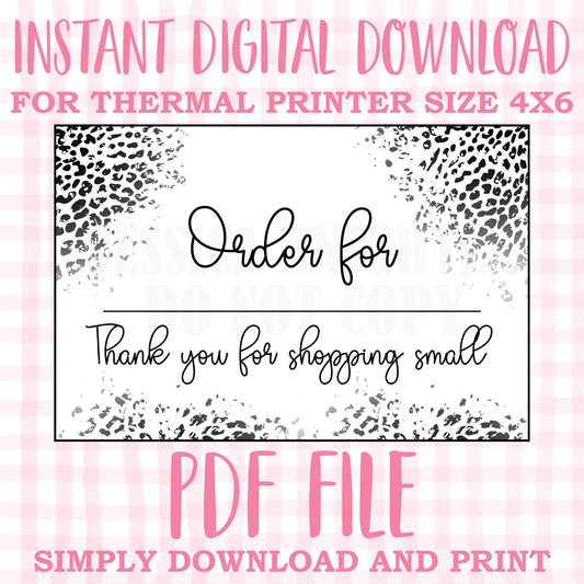 DIGITAL Thermal Printer Label for Boutiques and Small Businesses Preppy Sticker PDF Design Printable Download 6X4 Name Pick Up Cheetah