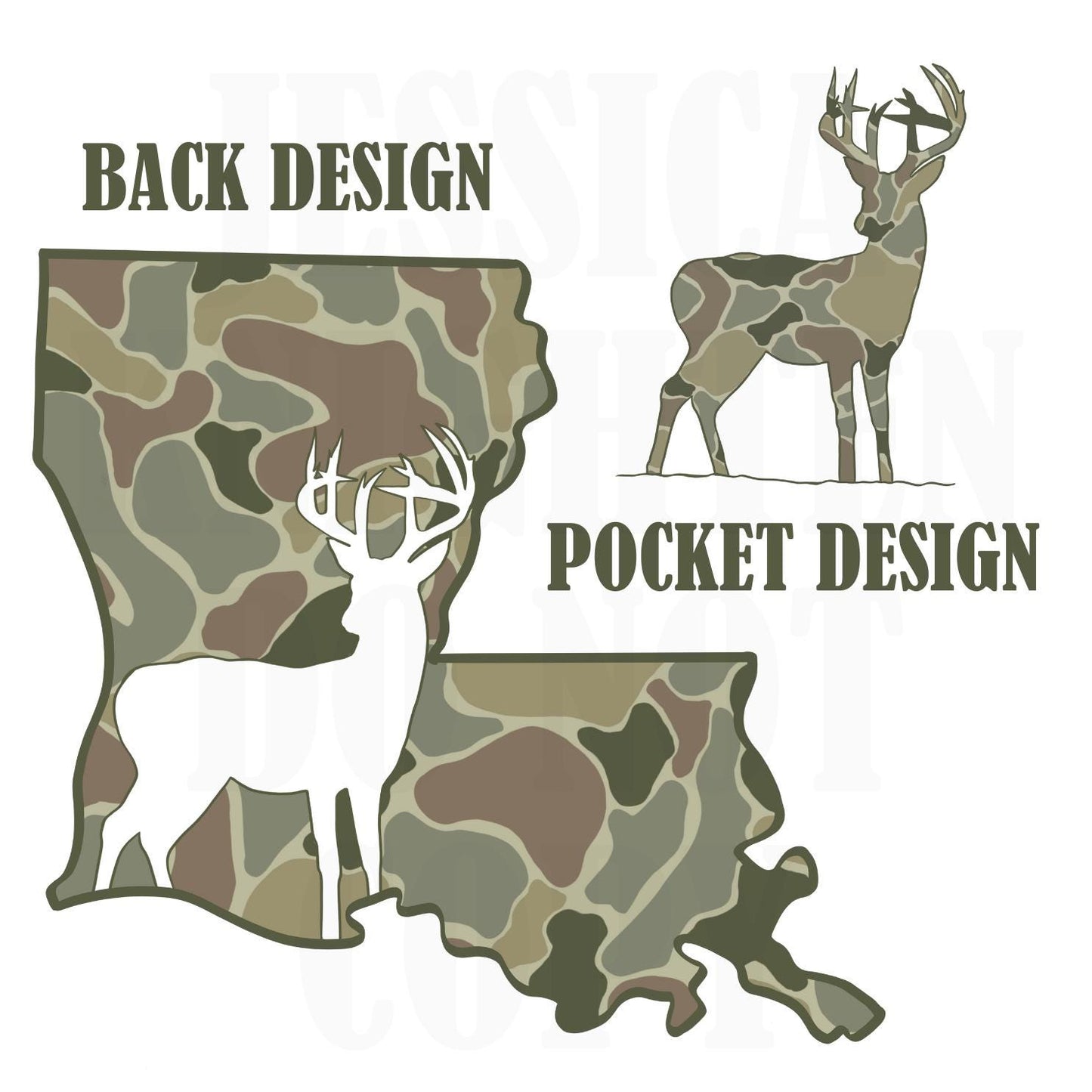 Men and Women Everyday Hunting PNG Digital Design Camo Deer Silhouette Pocket and Back Files Kid Design Male Shirt State Louisiana