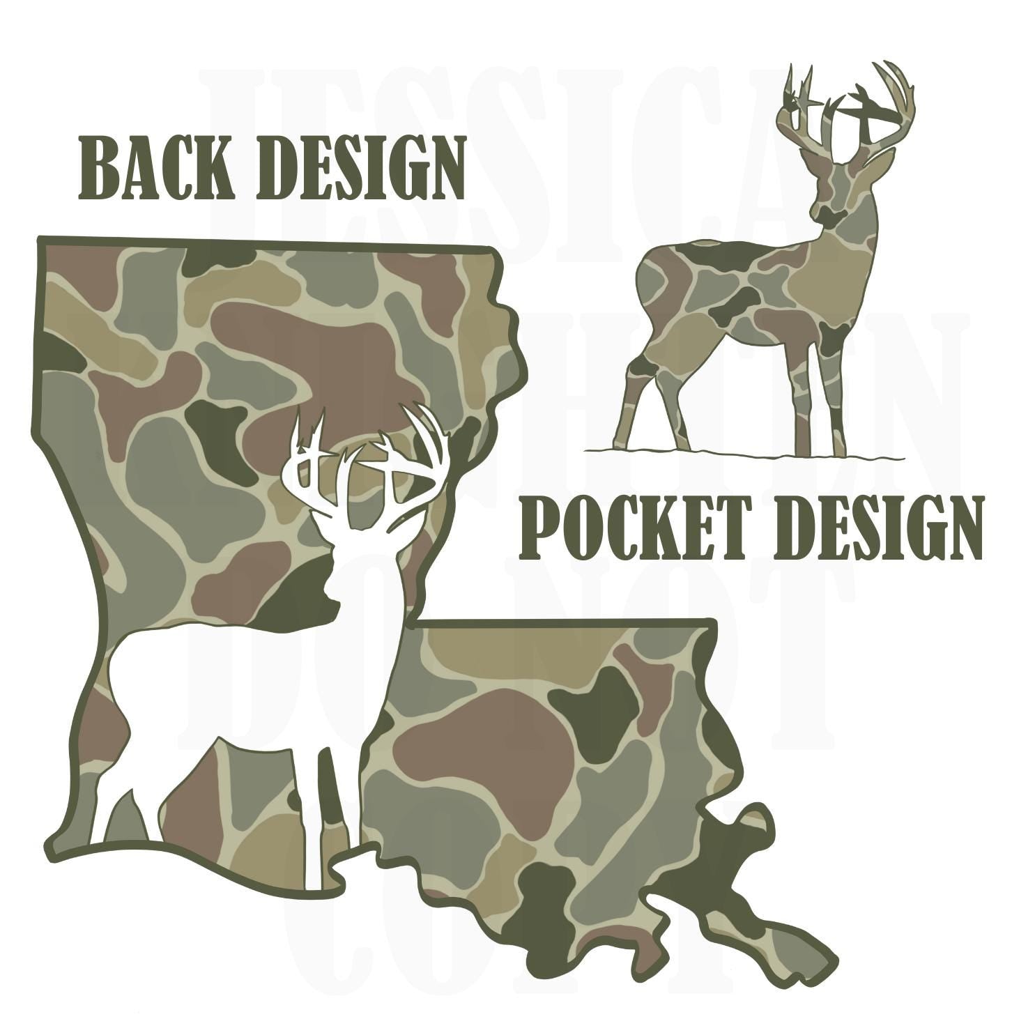 Men and Women Everyday Hunting PNG Digital Design Camo Deer Silhouette Pocket and Back Files Kid Design Male Shirt State Louisiana