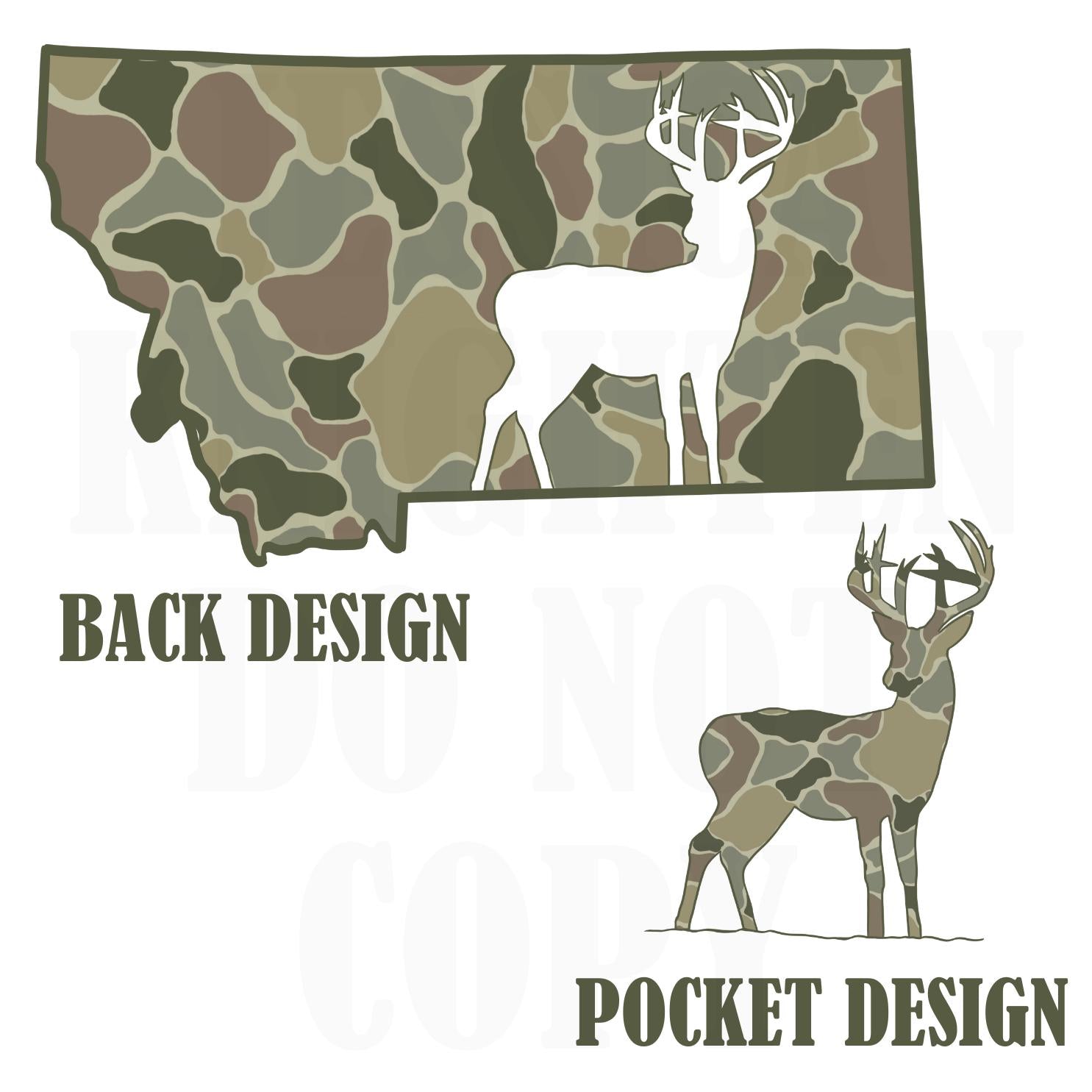 Men and Women Everyday Hunting PNG Digital Design Camo Camoflauge Deer Silhouette Pocket and Back Files Kid Design Male Shirt Montana State