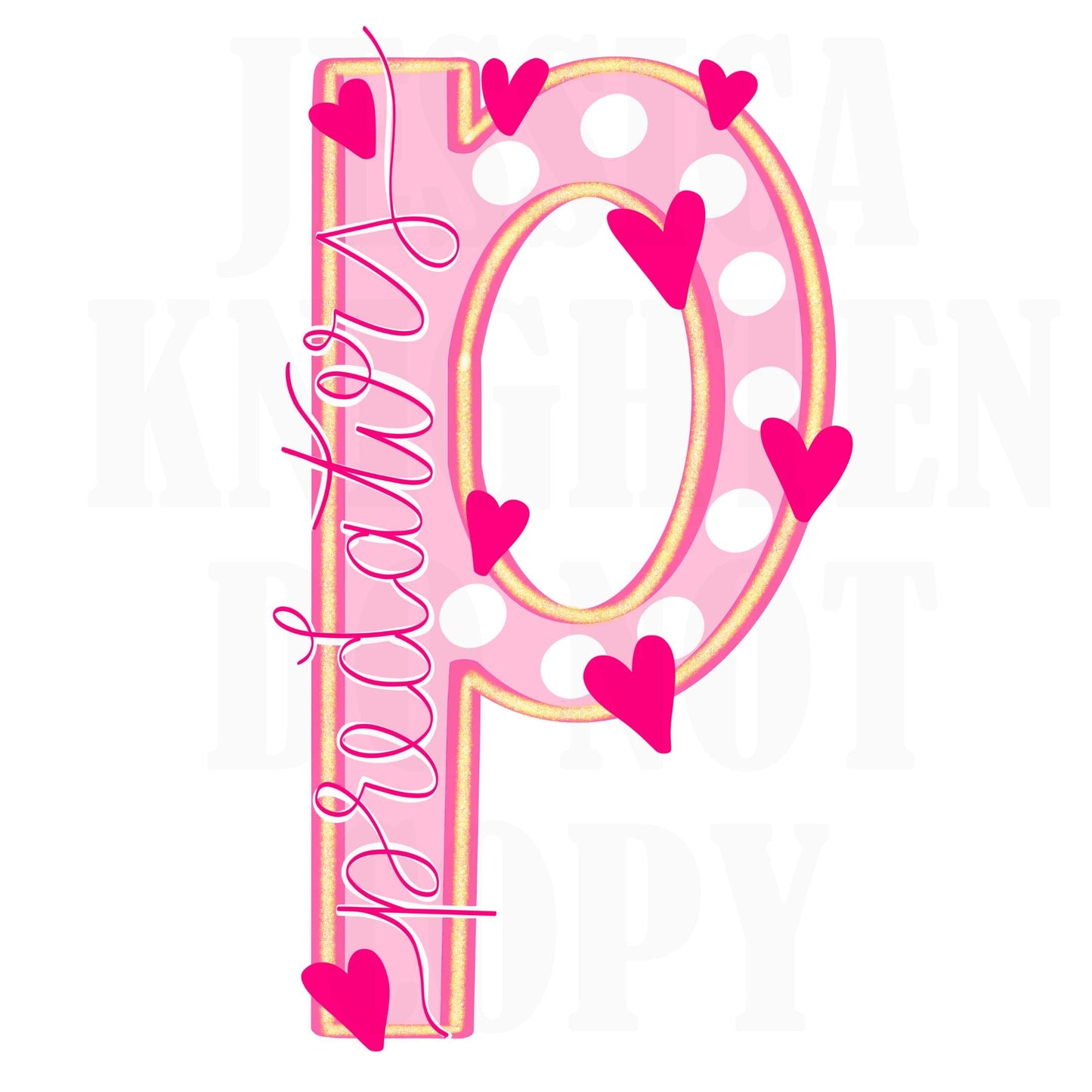 Predators Mascot Letter Preppy Pink Valentines Football Team Go PNG Sublimation File Glitter Gold DTF Print Digital Unique Trendy