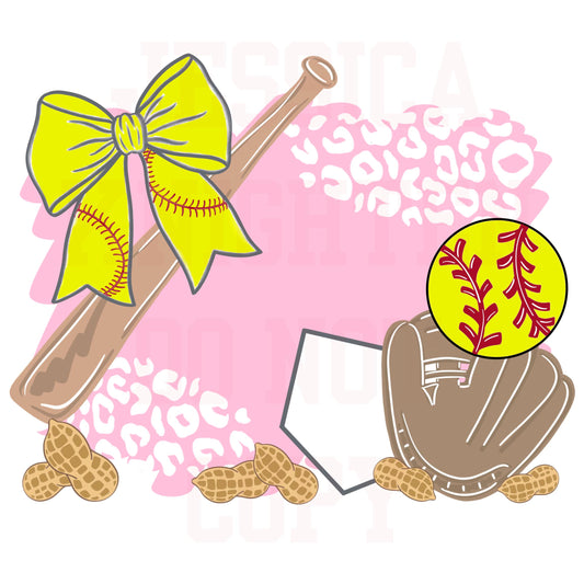 Softball Editable PNG Transparent File Hey Batter Batter Swing Preppy Cheetah Pink Trendy Peanuts Baseball Sport Bat Glove Home Plate