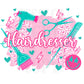 Hairdresser PNG Trendy Preppy Cheetah Pink Digital Shirt Print Trendy Hair Hustler Tint Brush Dryer Scissors Comb Cut Dry Color