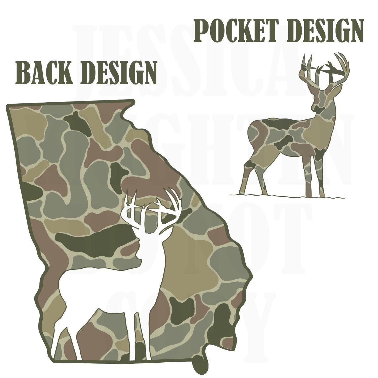 Men and Women Everyday Hunting PNG Digital Design Camo Camoflauge Deer Silhouette Pocket and Back Files Kid Design Male Shirt Georgia State