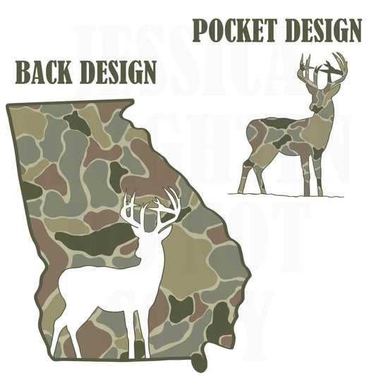 Men and Women Everyday Hunting PNG Digital Design Camo Camoflauge Deer Silhouette Pocket and Back Files Kid Design Male Shirt Georgia State
